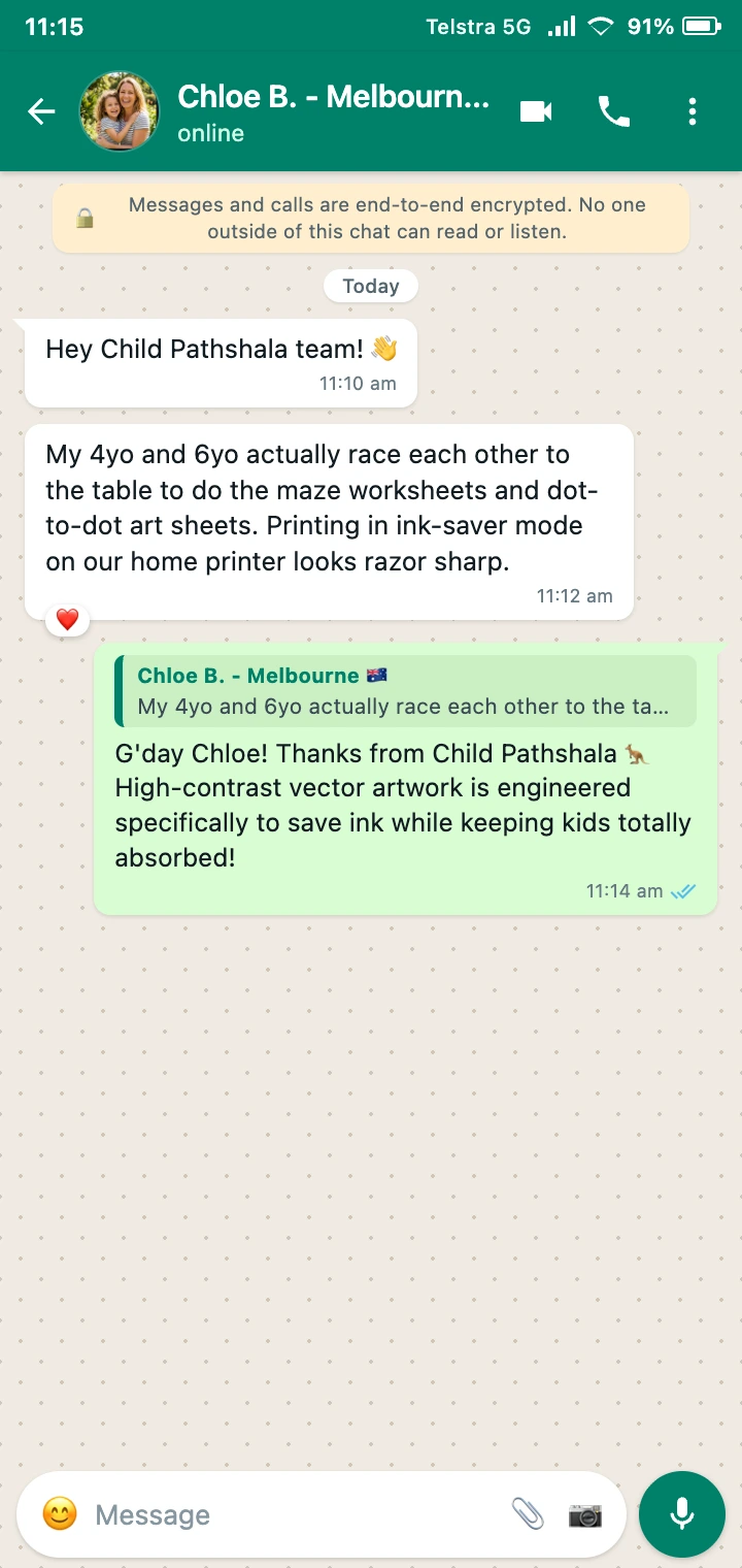 WhatsApp Review from Chloe, Melbourne