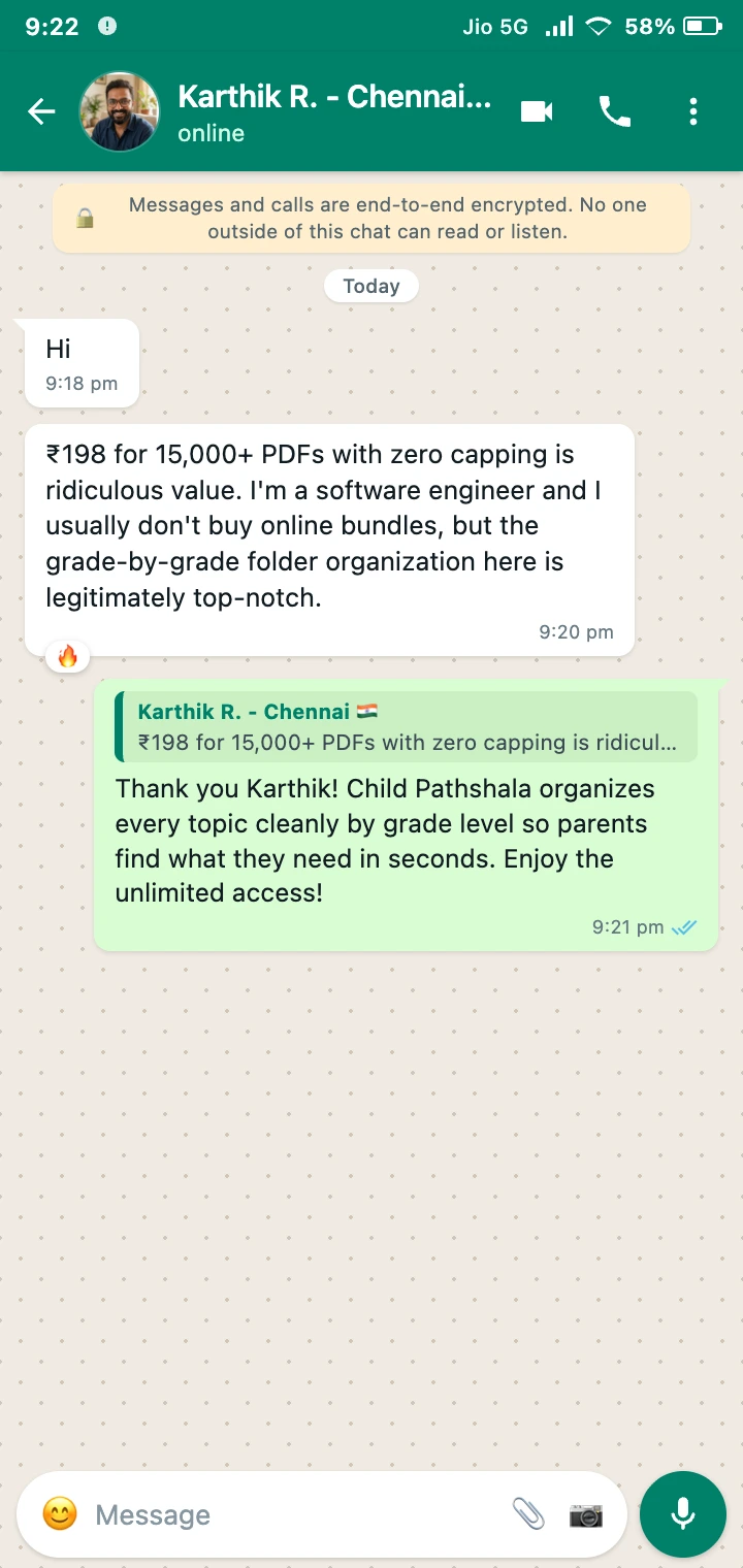 WhatsApp Review from Karthik, Chennai