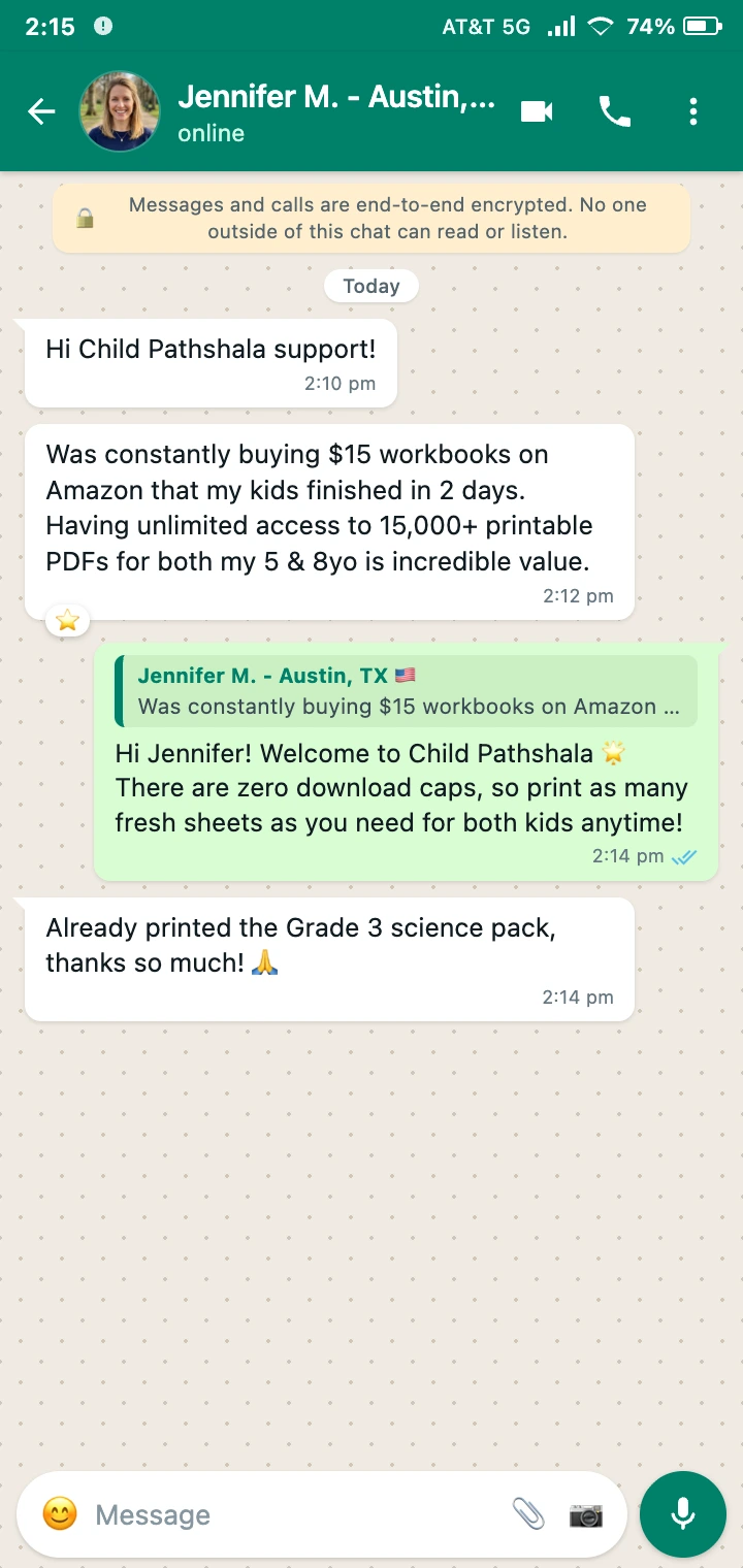 WhatsApp Review from Jennifer M., Austin TX