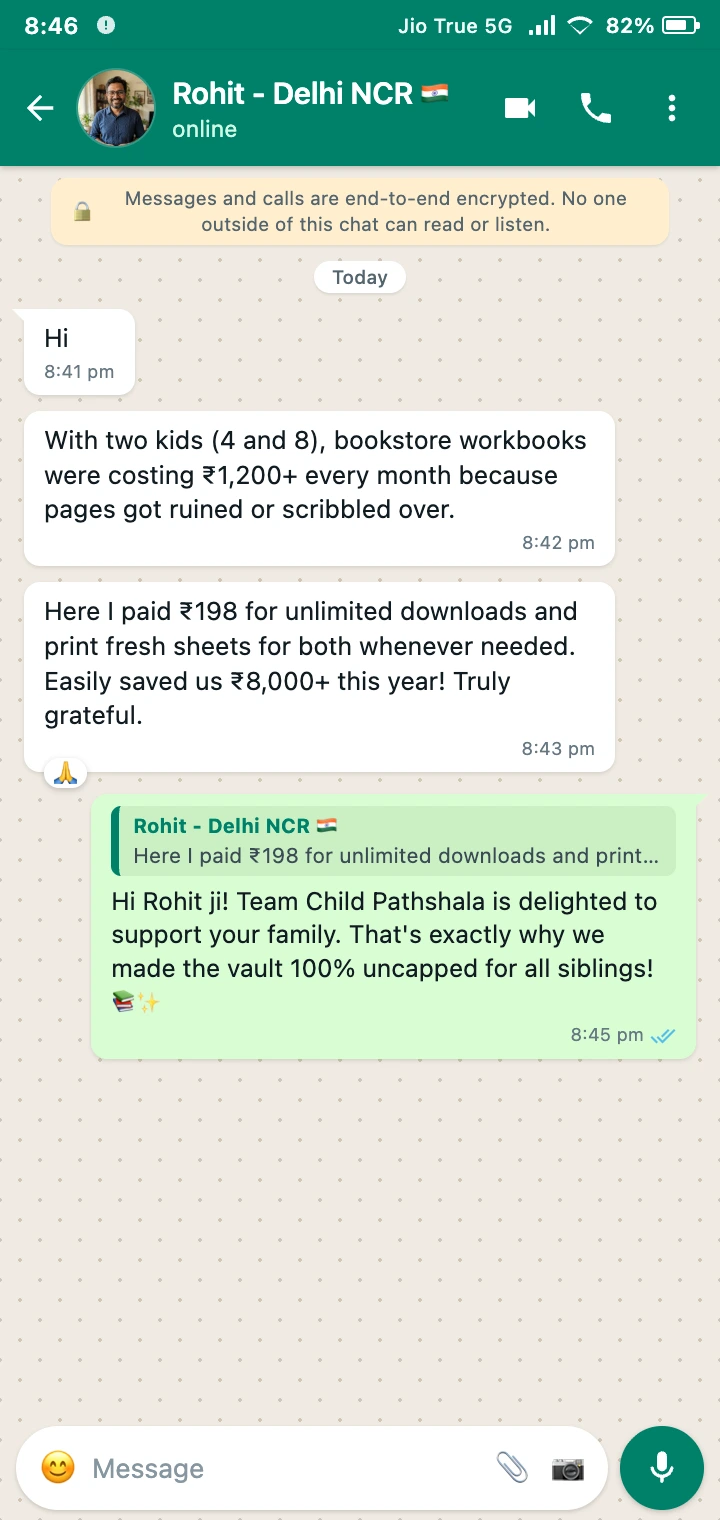 WhatsApp Review from Rohit, Delhi NCR