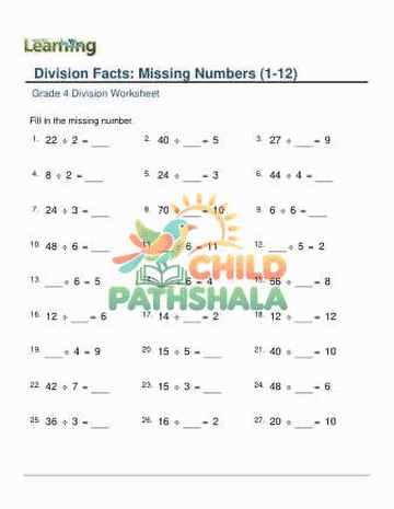 Division Facts Missing Number 1 12 — preview slideshow