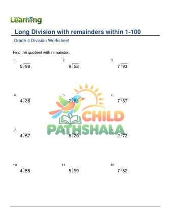 Long Division With Remainder Within 1 100 A