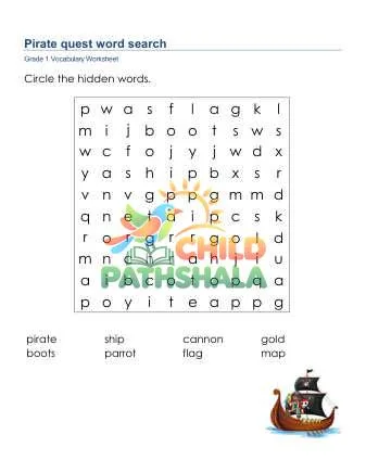 Preview of Pirate Quest Word Search Lowercase