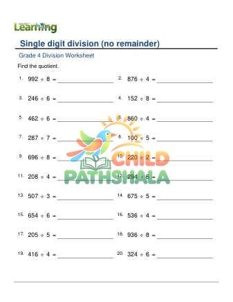 Single Digit Division No Remainder D
