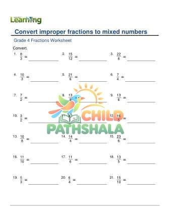 Improper Fractions To Mixed Numbers E