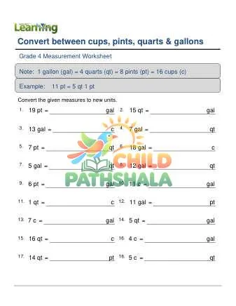 Preview of Converting Volume Units Cups Pints Quarts Gallons