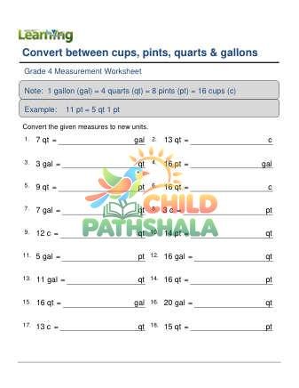 Converting Volume Units Cups Pints Quarts Gallons C