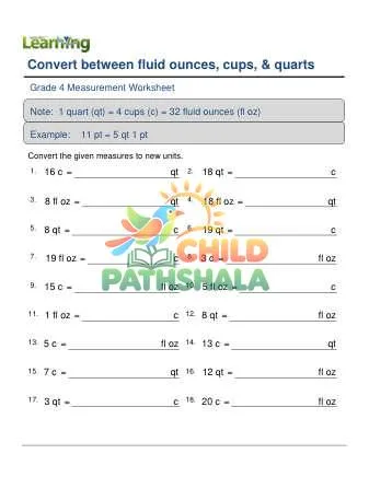Preview of Converting Volume Units Ounces Cups Quarts