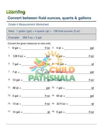 Preview of Converting Volume Units Ounces Quarts Gallons