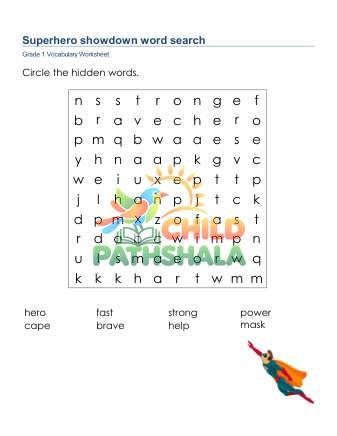 Superhero Showdown Word Search Lowercase Worksheet for Grade 1