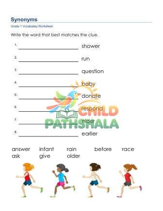 Synonyms 3 Worksheet for Grade 1