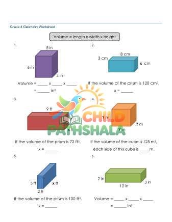 Geometry Rectangular Prism Volume C Worksheet for Grade 4