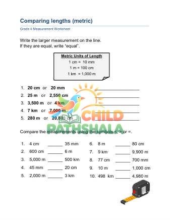 Compare Lengths C Worksheet for Grade 4