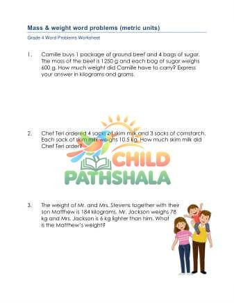 grade 4 mass word problems d