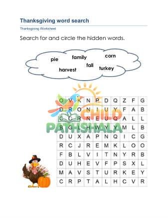 Preview of Thanksgiving Word Search A