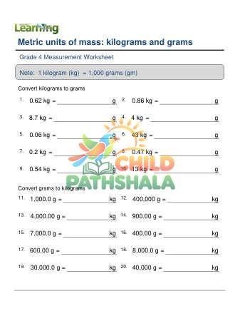 Preview of Metric Units Mass Kg Gm D