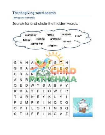 Preview of Thanksgiving Word Search B