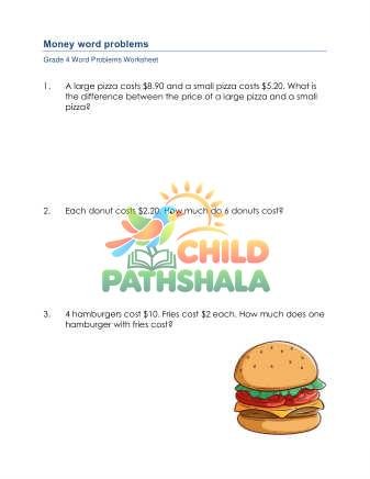Money Word Problems B Worksheet for Grade 4