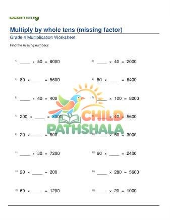 Multiply By Whole Tens Missing Factor A