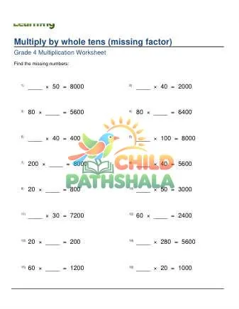 Preview of Multiply By Whole Tens Missing Factor