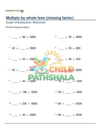 Multiply By Whole Tens Missing Factor C