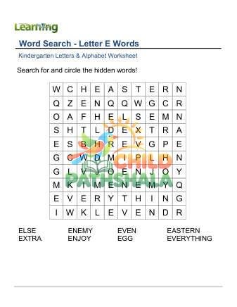 Preview of Word Search Letter E