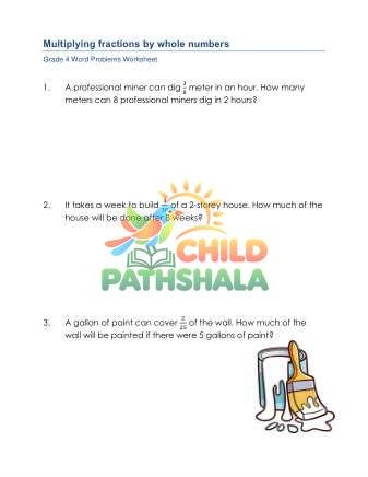 Word Problems Multiplying Fractions D Worksheet for Grade 4