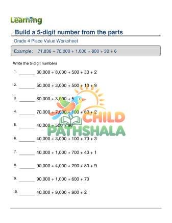 5 Digit Number From Parts C Worksheet for Grade 4