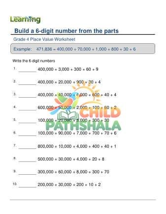 6 Digit Number From Parts D Worksheet for Grade 4