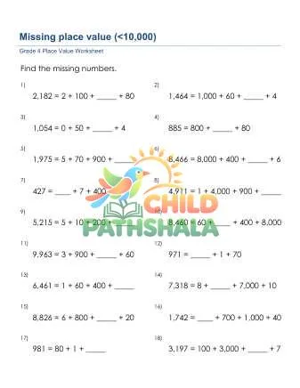 Preview of Missing Place Value 4 Digit Number