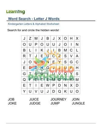 Preview of Word Search Letter J