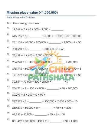 Missing Place Value 6 Digit Number A Worksheet for Grade 4