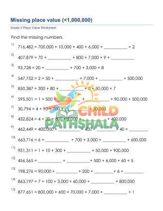 Missing Place Value 6 Digit Number E