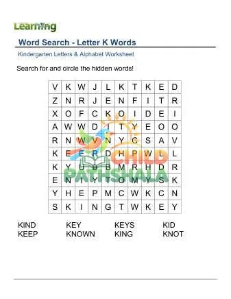 Preview of Word Search Letter K