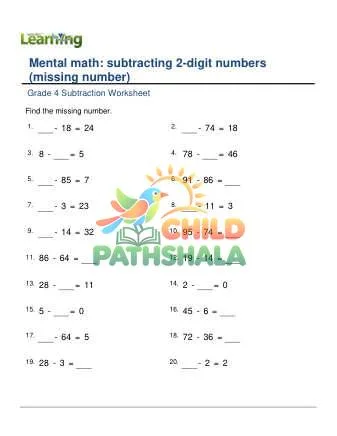 Preview of Subtract 2 Digit Missing Number