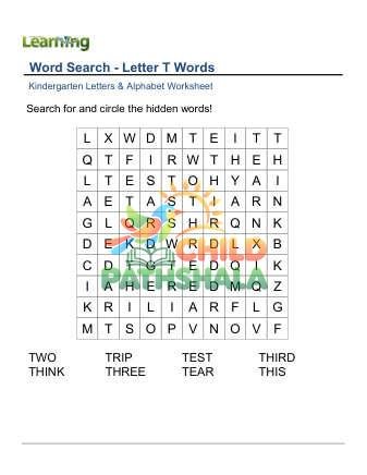 Preview of Word Search Letter T