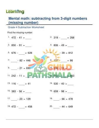Preview of Subtract From 3 Digit Missing Number C
