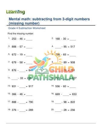 Preview of Subtract From 3 Digit Missing Number E