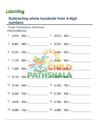 Subtract Whole Hundreds From 4 Digit Numbers D