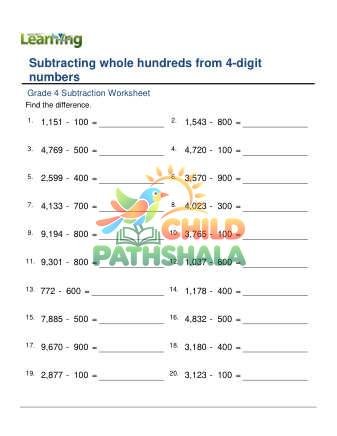 Subtract Whole Hundreds From 4 Digit Numbers E