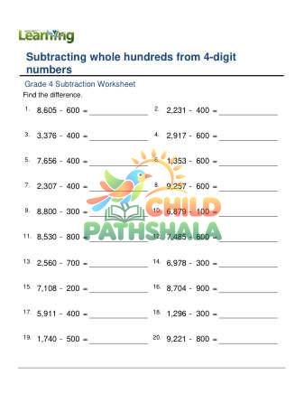 Subtract Whole Hundreds From 4 Digit Numbers F Worksheet for Grade 4