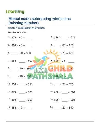 Preview of Subtract Whole Tens Missing Number
