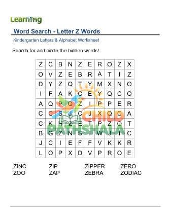 Preview of Word Search Letter Z