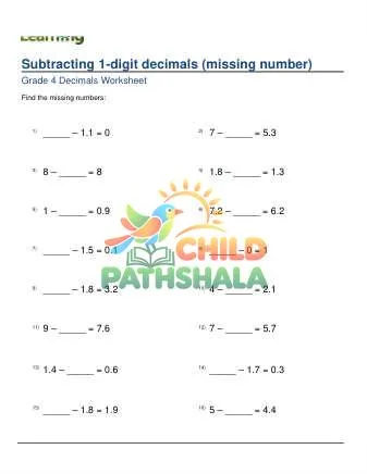 Preview of Subtracting Decimals 1 Digit Missing Number