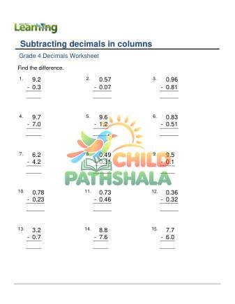 Preview of Subtracting Decimals In Columns C