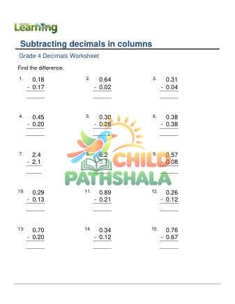 Preview of Subtracting Decimals In Columns D