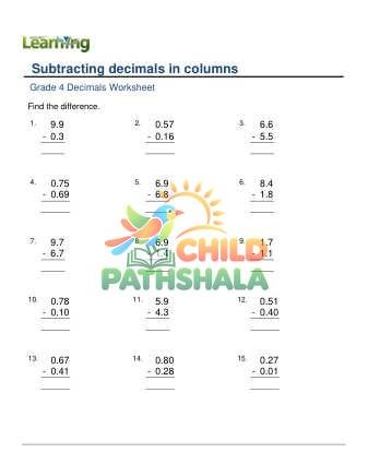 Preview of Subtracting Decimals In Columns F