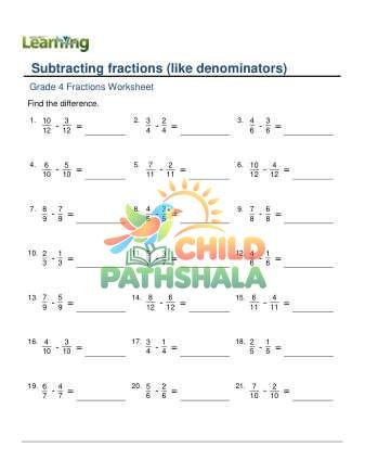 Subtracting Fractions Like Denominators A
