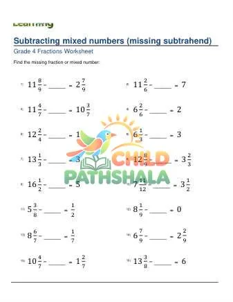 Preview of Subtracting Mixed Numbers Missing Subtrahend