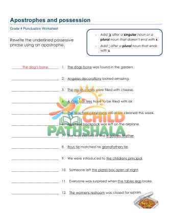 Apostrophes Possession D Worksheet for Grade 4